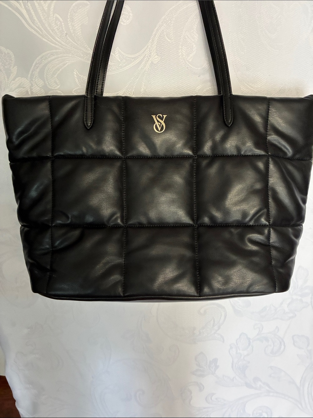Victoria's Secret Black Quilted Tote with Gold Logo